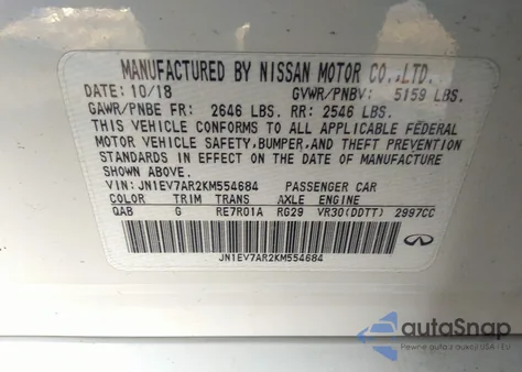 2019 Infiniti Q50 3.0T Sport from USA, damaged, VIN JN1EV7AR2KM554684